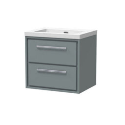 Balterley Longnor Modern Bathroom 2 Soft-Close Drawer Wall Hung Vanity Unit Fireclay Basin, Coastal Grey, 600mm - thumbnail 1