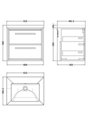 Balterley Longnor Modern Bathroom 2 Soft-Close Drawer Wall Hung Vanity Unit Fireclay Basin, Coastal Grey, 600mm - thumbnail 2