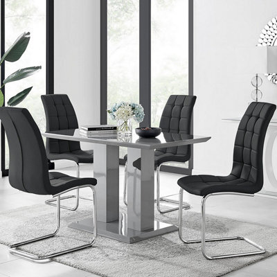 Furniturebox Uk Imperia 4 Modern Grey High Gloss Dining Table And 4 Black Murano Chairs Set - image 1