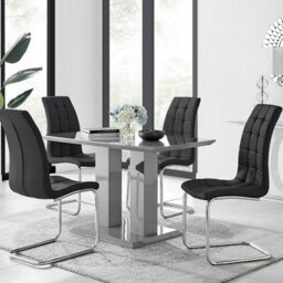 Furniturebox Uk Imperia 4 Modern Grey High Gloss Dining Table And 4 Black Murano Chairs Set - thumbnail 1