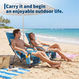 Folding Beach Chair 2Pcs, Wide Seat Camping Chair With Padded Armrests, Cup Holder, Pocket, For Camping, Garden - thumbnail 8