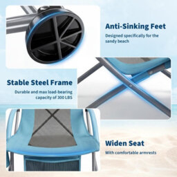 Folding Beach Chair 2Pcs, Wide Seat Camping Chair With Padded Armrests, Cup Holder, Pocket, For Camping, Garden - thumbnail 5