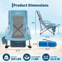 Folding Beach Chair 2Pcs, Wide Seat Camping Chair With Padded Armrests, Cup Holder, Pocket, For Camping, Garden - thumbnail 2