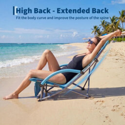 Folding Beach Chair 2Pcs, Wide Seat Camping Chair With Padded Armrests, Cup Holder, Pocket, For Camping, Garden - thumbnail 4