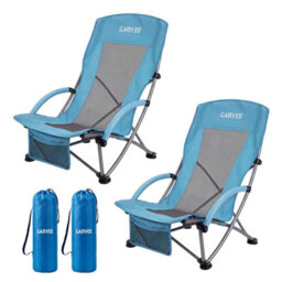 Folding Beach Chair 2Pcs, Wide Seat Camping Chair With Padded Armrests, Cup Holder, Pocket, For Camping, Garden - thumbnail 1