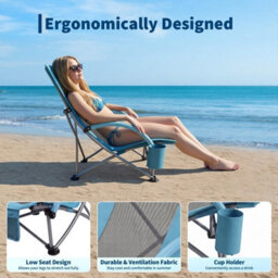 Folding Beach Chair 2Pcs, Wide Seat Camping Chair With Padded Armrests, Cup Holder, Pocket, For Camping, Garden - thumbnail 3