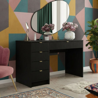 Desk Computer Workstation Tireno Black Molet Laminated Wood Mdf Grooved Drawer Fronts Modern Home Office Study Writing Table - image 1