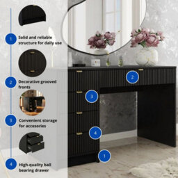 Desk Computer Workstation Tireno Black Molet Laminated Wood Mdf Grooved Drawer Fronts Modern Home Office Study Writing Table - thumbnail 5