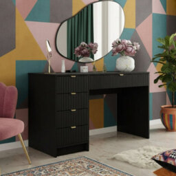 Desk Computer Workstation Tireno Black Molet Laminated Wood Mdf Grooved Drawer Fronts Modern Home Office Study Writing Table
