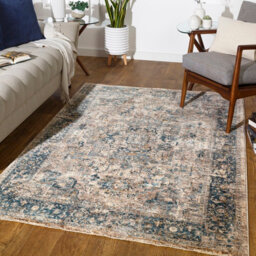 Livabliss Mirabel-Vintage Brown Blue Traditional Boho Fringe Living Dining Bedroom Rug 200 X 290 Cm Easy Care, Non Shedding