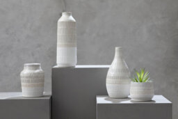 Orsina Modern Large Grey Textured Glass Vase, Ribbed Design Flower Vase For Contemporary Spaces, Modern Large Vase - thumbnail 3