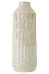 Orsina Modern Large Grey Textured Glass Vase, Ribbed Design Flower Vase For Contemporary Spaces, Modern Large Vase