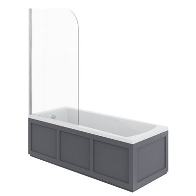 Rinse bathrooms Rinse Single Ended 1700X700mm Bath + Matte Grey Traditional Bath Mdf Front Panel + End Panel + Chrome Round Bath Screen - image 1