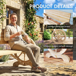 Outsunny Wooden Garden Bench Outdoor Loveseat With High Back, Natural Wood - thumbnail 4