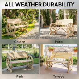 Outsunny Wooden Garden Bench Outdoor Loveseat With High Back, Natural Wood - thumbnail 5