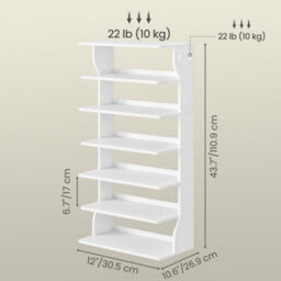Ledrem 7-Tier Vertical Shoe Rack, Narrow Storage Organiser With Hooks, Slim Corner Shoe Tower For Entryway, Bedroom, Cloud White - thumbnail 4