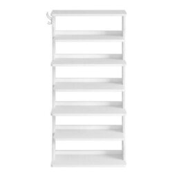 Ledrem 7-Tier Vertical Shoe Rack, Narrow Storage Organiser With Hooks, Slim Corner Shoe Tower For Entryway, Bedroom, Cloud White - thumbnail 2