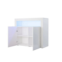 White 2 Door Display Cupboard Led Lights Sideboard High Gloss Storage Cabinet - thumbnail 3