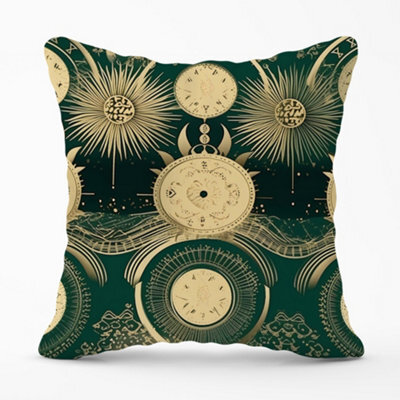 Warren Reed Designer Green Moon And Sun Abstract Pattern Cushions 60Cm X 60Cm - image 1
