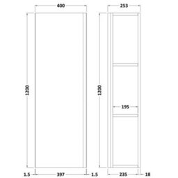 Hudson Reed Urban Soft Black Wall Hung 1 Door Tall Cabinet With Silent Close, 1200 X 400 X 255 - thumbnail 4