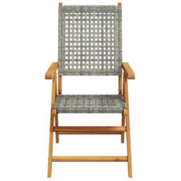 Berkfield Reclining Garden Chairs 8 Pcs Grey Poly Rattan And Solid Wood - thumbnail 4