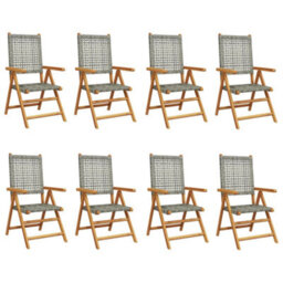 Berkfield Reclining Garden Chairs 8 Pcs Grey Poly Rattan And Solid Wood - thumbnail 2