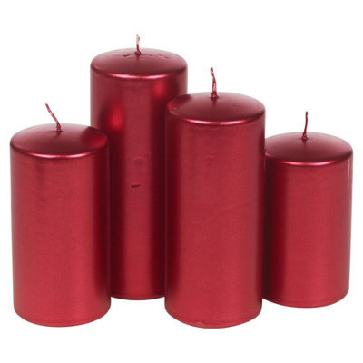 Urbn-Living Urbnliving Mix Set Of 4 Variable Sizes Decorative Christmas Red Pillar Wax Candles For Wedding Church Party & Home Decor - image 1