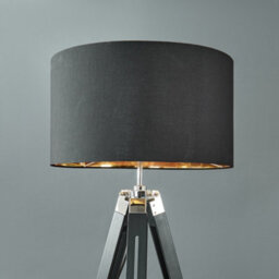 Valuelights Clipper Black Wood And Silver Chrome Tripod Floor Lamp With Black Gold Drum Shade - thumbnail 3
