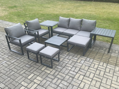 Fimous Aluminium Outdoor Lounge Sofa Set Garden Furniture Sets With Square Coffee Table 2 Chairs 3 Footstools 2 Side Tables - image 1