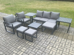 Fimous Aluminium Outdoor Lounge Sofa Set Garden Furniture Sets With Square Coffee Table 2 Chairs 3 Footstools 2 Side Tables - thumbnail 1
