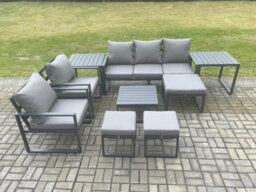 Fimous Aluminium Outdoor Lounge Sofa Set Garden Furniture Sets With Square Coffee Table 2 Chairs 3 Footstools 2 Side Tables - thumbnail 2