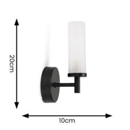 Valuelights Canya Matte Black Ip44 Rated Bathroom Frosted Reeded Glass Wall Light - thumbnail 7