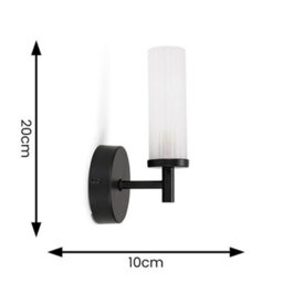 Valuelights Canya Matte Black Ip44 Rated Bathroom Frosted Reeded Glass Wall Light - thumbnail 6