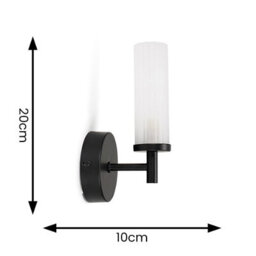 Valuelights Canya Matte Black Ip44 Rated Bathroom Frosted Reeded Glass Wall Light - thumbnail 9