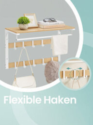 LEDREM Coat Hooks For Wall, Wall Shelf With 10 Removable Hooks, Clothes Rail, Oak Colour - thumbnail 4