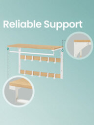 LEDREM Coat Hooks For Wall, Wall Shelf With 10 Removable Hooks, Clothes Rail, Oak Colour - thumbnail 5