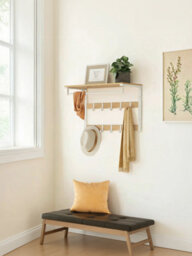 LEDREM Coat Hooks For Wall, Wall Shelf With 10 Removable Hooks, Clothes Rail, Oak Colour - thumbnail 2