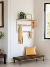 LEDREM Coat Hooks For Wall, Wall Shelf With 10 Removable Hooks, Clothes Rail, Oak Colour - thumbnail 3
