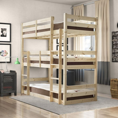 Strictly Beds And Bunks Triad Heavy Duty Triple Sleeper Pine Bunk Bed, 2Ft 6 Single - image 1