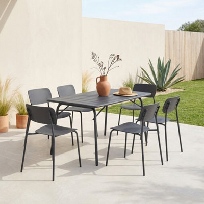 Sweeek - Folding Metal Garden Table 140 Cm + 6 Chairs, Anthracite - Amelia + Liva - image 1