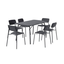 Sweeek - Folding Metal Garden Table 140 Cm + 6 Chairs, Anthracite - Amelia + Liva - thumbnail 2