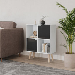 Urbn-Living Urbnliving 80Cm Height White 4 Cube With Black 2 Wooden Door Bookcase With Pine Legs Shelves - thumbnail 2