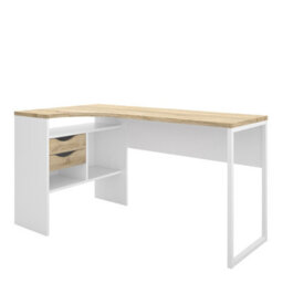 Furniture To Go Function Plus Corner Desk 2 Drawers In White And Oak  (W) 145.1 X (H) 76.8 X (D) 81Cm