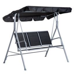 Outsunny Metal Swing Chair Garden Hammock 3 Seater Patio Bench W/ Canopy, Black - thumbnail 2
