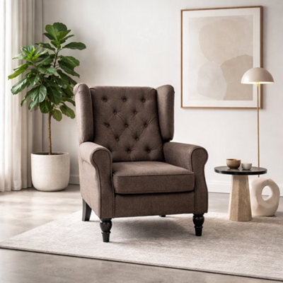 Wyld Haus Mizi Fabric Brown Wingback Accent Chair With Button Tufting And Piped Arms, L74 X D86 X H102Cm - image 1