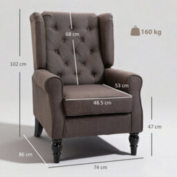 Wyld Haus Mizi Fabric Brown Wingback Accent Chair With Button Tufting And Piped Arms, L74 X D86 X H102Cm - thumbnail 3