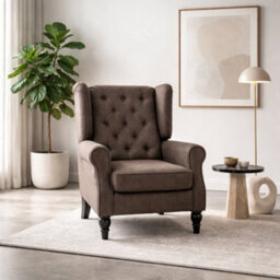 Wyld Haus Mizi Fabric Brown Wingback Accent Chair With Button Tufting And Piped Arms, L74 X D86 X H102Cm - thumbnail 1