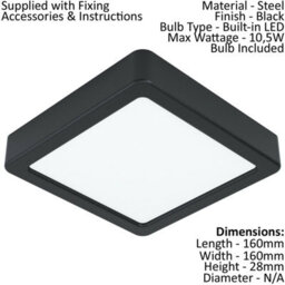 Stylish Black Square Led Wall And Ceiling Light 10.5W 4000K For Modern Spaces - thumbnail 2