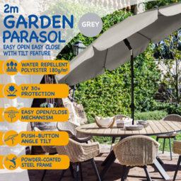 Sunmer 2M Parasol With Tilt, Uv Light Protection, Easy To Open And Close, Water Resistant - Grey - thumbnail 2