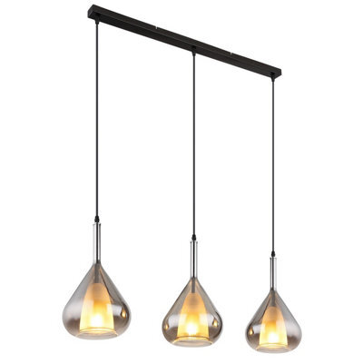 Luminosa Lighting Luminosa Geeky Bar Pendant Ceiling Light Matt Black Smoke Glass Shade 3X E27 - image 1
